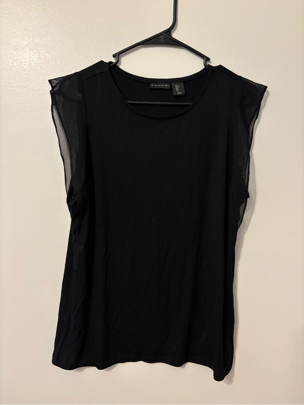 Tahari Black Sleeveless Tank with Sheer Cap Sleeves